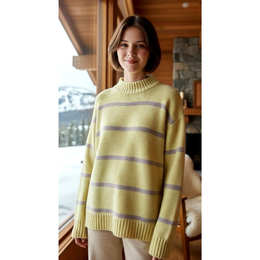 Faherty Brights Cuddle Sweater Limeade Stripe Womens Size S Coastal Beachy Knit